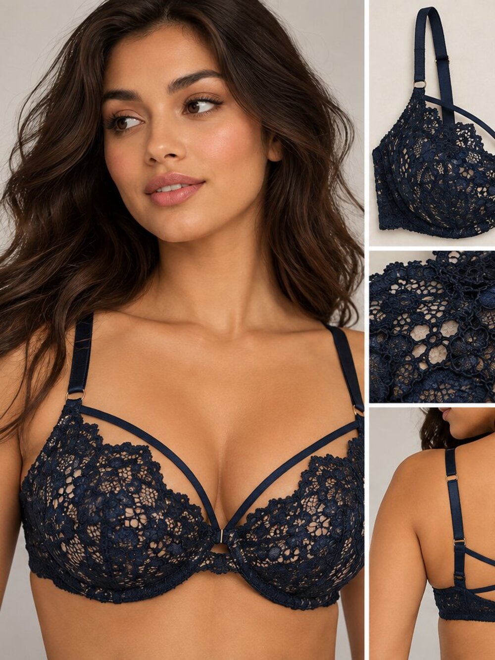 Victoria’s Secret Dark Blue Navy Lace Strappy Bra